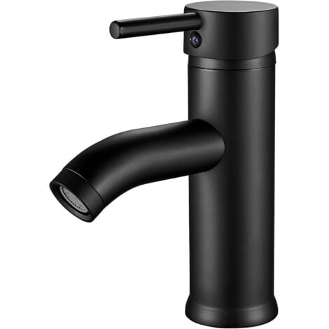 LARGEIGHT Grifo de baño negro, grifo monomando para lavabo, grifo ajustable para agua caliente y fría, grifo mezclador para lavabo con carrete de cerámica.