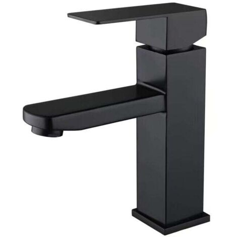 Grifo de baño negro, mezclador cuadrado para lavabo, grifo de agua fría y caliente, mezclador de baño de acero inoxidable (sin tubo de entrada)