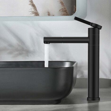 Grifo de baño negro, mezclador de lavabo alto, caño giratorio de 360°, mezclador de lavabo, grifo de lavabo de acero inoxidable, XVX