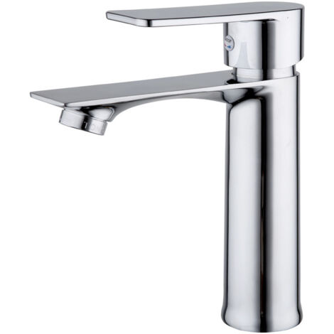 Grifo de baño plateado con conexiones de desagüe universales, grifo mezclador, grifo de lavabo con manguera flexible de 80 cm, conexiones de desagüe con rebosadero de latón.
