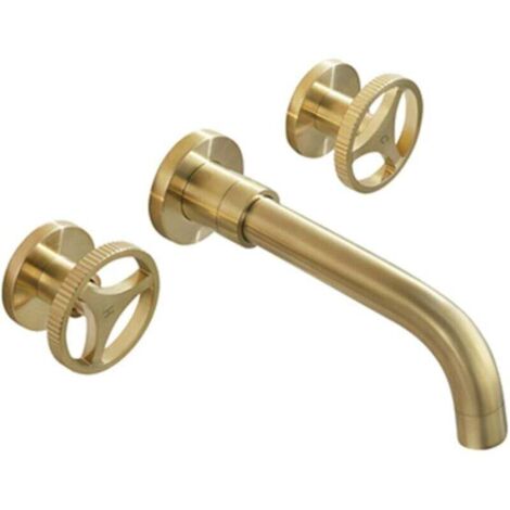 Grifo de baño SJQKA, grifo de lavabo de pared con agua fría y caliente, mezclador monomando oculto, grifo mezclador de baño chapado en cobre (dorado)