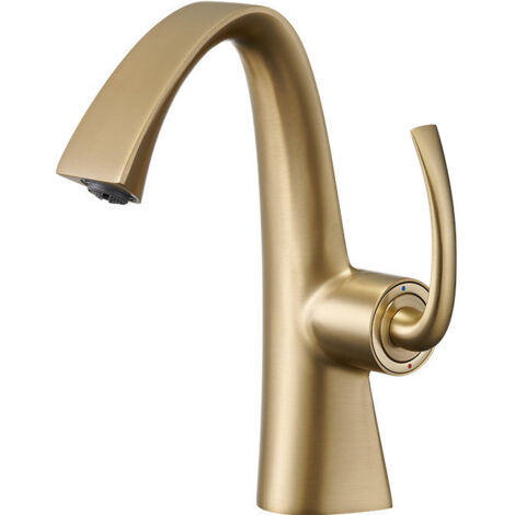 Grifo de baño totalmente de cobre con cartucho cerámico, diseño de baño moderno, oro cepillado