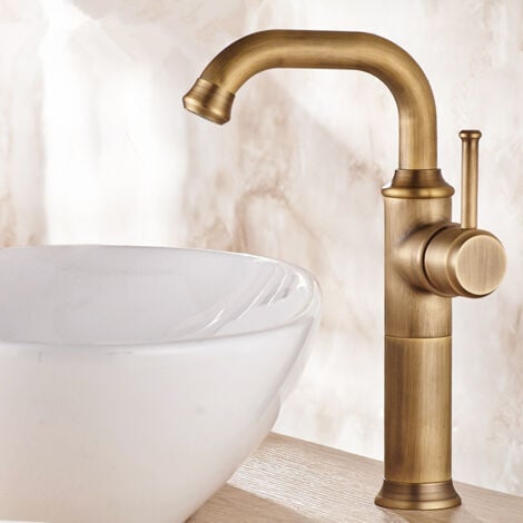 PETITES ECREVISSES Grifo de Baño Vintage con Caño Alto Mezclador de Lavabo Giratorio de 360° Grifo de Cocina Antiguo con Manguera G3/8" Bronce