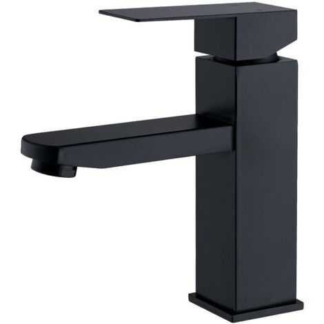 Grifo de baño YMYNY negro de acero inoxidable con manija cuadrada, mezclador de lavabo, agua caliente y fría disponible, grifo de lavabo extraíble