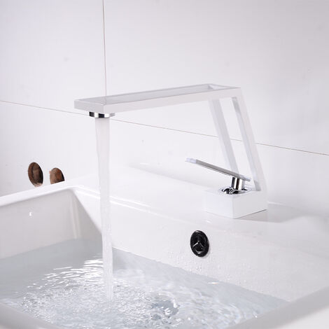 Grifo de bañoZOLGINAH , grifo mezclador de lavabo de latón, grifos de lavabo de diseño creativo, grifo de lavabo moderno, blanco y plateado, ajustable en frío y caliente
