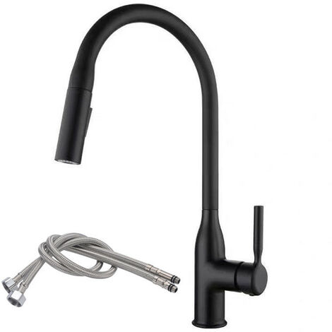 Grifo de barra de cocina, grifo de lavabo de baño de arco alto, grifo monomando mezclador de fregadero de preparación con rociador extraíble, latón negro
