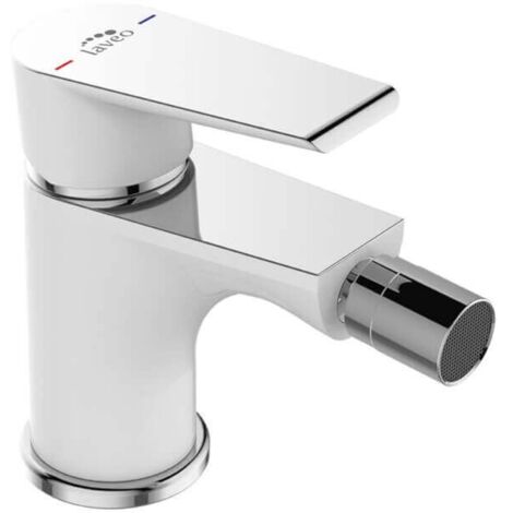 Grifo de bidé de pie LARGO cromado blanco con tapón