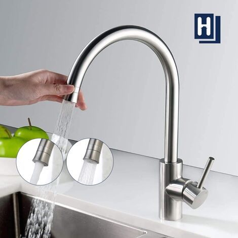 Grifo de Cocina 2 funciones 360° Caño Giratorio acero inoxidable cepillado Monomando HOMELODY
