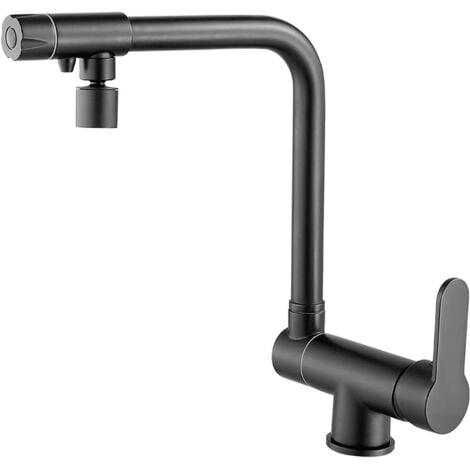 Grifo de cocina abatible SJQKA, grifo de cocina de 3 vías, grifo de cocina abatible, grifo mezclador de fregadero giratorio de 360°, hecho de latón de alta calidad (negro)