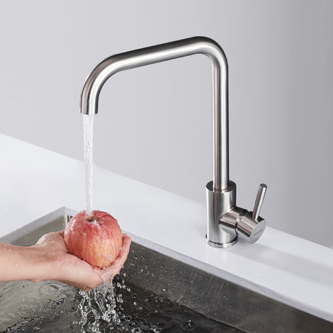 Grifo de Cocina Acero Inoxidable 304 Grifo para Fregadero, 360° Giratorio Mezclador Antideslizante Cepillado Monomando Fregadero Grifería