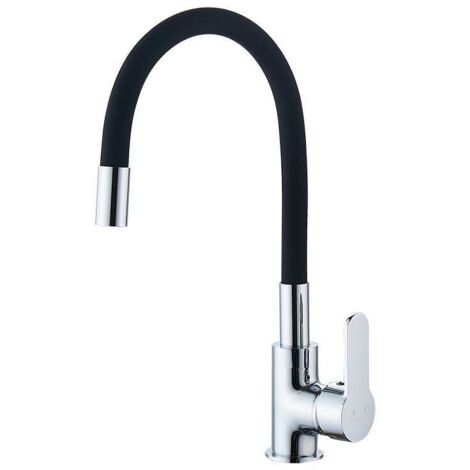 Grifo de cocina con caño flexible, grifo monomando para fregadero, cromado, negro, con manguera de entrada de agua, agua fría y caliente