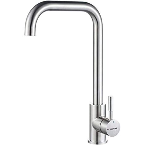 Grifo de cocina con caño giratorio de 360°, mezclador monomando para fregadero, acero