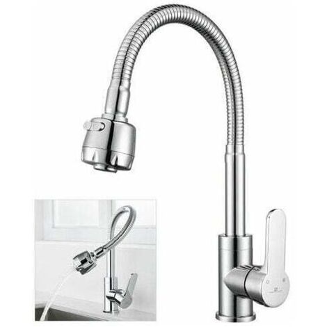 Grifo de cocina con espuma viscoelástica – Grifo de fregadero con resorte – 2 caños opcionales – Acabado cromado, rango de giro de 360°