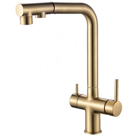 Grifo de cocina con filtro y rociador extraíble, filtro de agua giratorio 360 grados (dorado)