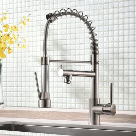 Grifo de cocina con grifo extraíble, grifo mezclador de cocina con caño multifunción doble, níquel cepillado