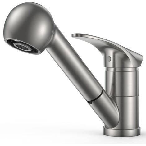 Grifo de Cocina con Manguera Extensible Acero Inoxidable, Monomando Giratorio 360° para 1 Orificio