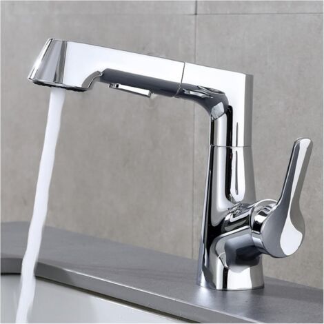 Grifo de cocina con rociador extraíble, grifo mezclador de cocina, grifo de cocina giratorio 360°, color plata.