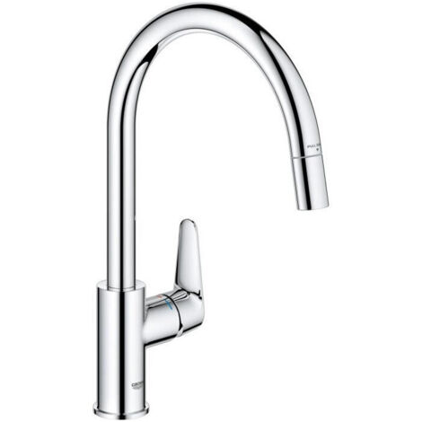 Grifo de cocina - Cromado - Boca alta en C - Aerador extraíble - Rotación de 360 - Limitador de caudal - GROHE Start Curve - 30