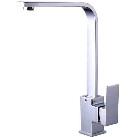 LARGEIGHT Grifo de cocina cuadrado de acero inoxidable con grifo para agua caliente y fría, giratorio de 360 grados, montaje en cubierta (color: cromado)