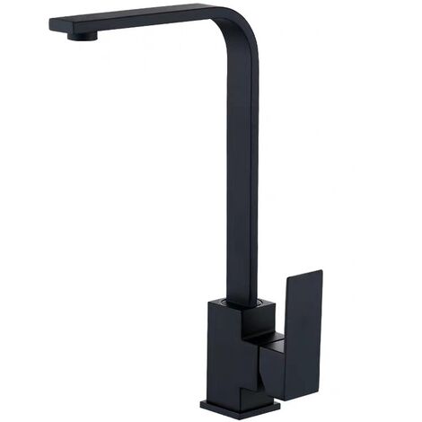 Grifo de cocina cuadrado de siete caracteres en pintura negra Grifo de fregadero giratorio caliente y frío en cobre refinado negro