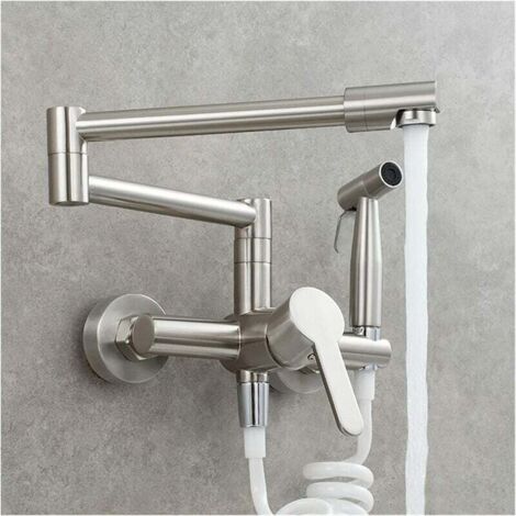 Grifo de cocina de cobre con caño oculto, lavabos para agua fría y caliente, plegable y extensible, grifo giratorio universal para balcón, grifo giratorio para balcón A