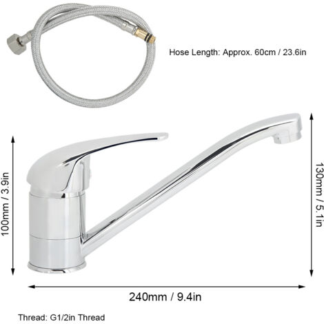 Grifo de cocina de cobre de 1/2 pulgada, giratorio 360°, para agua fría y caliente, con manguera de 60 cm y accesorios.