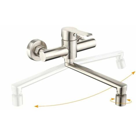 Grifo de cocina de pared de acero inoxidable con rotación de 360°, 2 tipos de chorro, mezclador, monomando, para fregadero