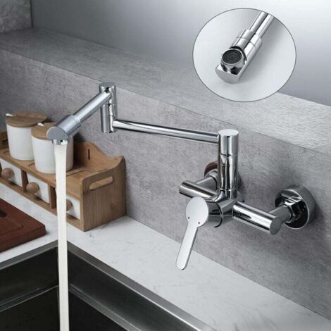 Grifo de cocina de pared, grifo de cocina, grifo de fregadero giratorio, mezclador monomando, grifo de cocina de pared, cromo