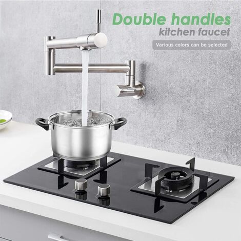 Grifo de cocina de un solo orificio con dos manijas, giratorio 360 grados, para fregadero, con agua fría, acabado trefilado (55 cm)