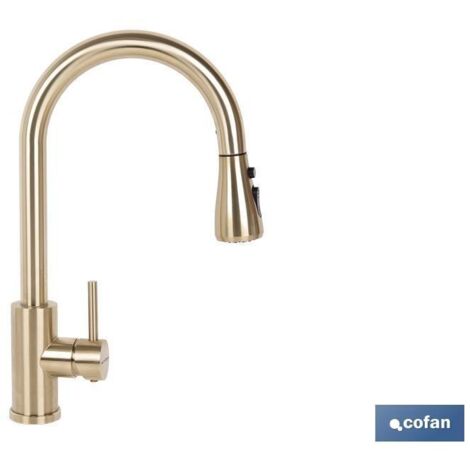 Grifo de cocina dorado de acero inoxidable 304, 3 funciones y caño giratorio 360°
