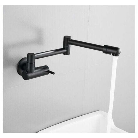 Grifo de cocina empotrado telescópico plegable negro, grifo de montaje en pared de latón, grifo mezclador de pared, salida de agua fría simple, grifo de fregadero