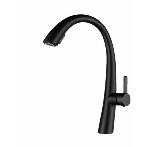 Grifo de cocina extraíble, acero inoxidable, giratorio 360°, agua fría y caliente, negro.