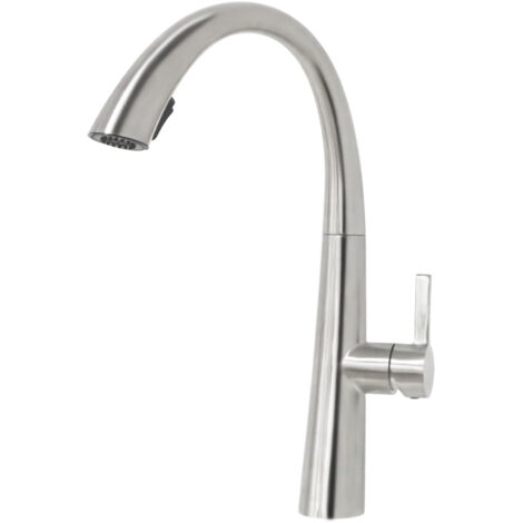 Grifo de cocina extraíble, acero inoxidable, giratorio 360°, grifo de agua fría y caliente, acabado cepillado.