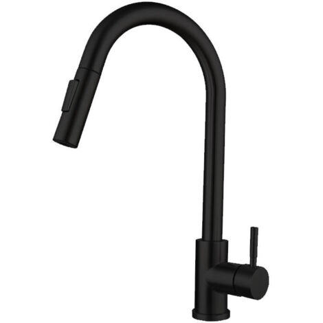 Grifo de cocina extraíble, antisalpicaduras, giratorio 360°, diseño ligero, color negro