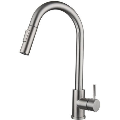 Grifo de cocina extraíble, antisalpicaduras, rotación de 360°, diseño ligero, color plateado
