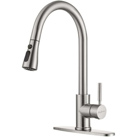 Grifo de cocina extraíble con rociador, grifo monomando para fregadero en níquel cepillado para la cocina