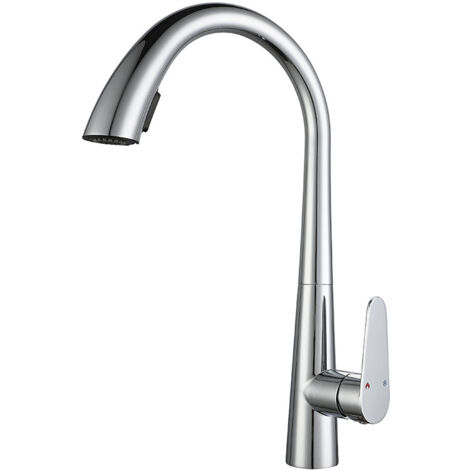 Grifo de cocina extraíble en acero inoxidable 304, giratorio 360°, acabado cromado