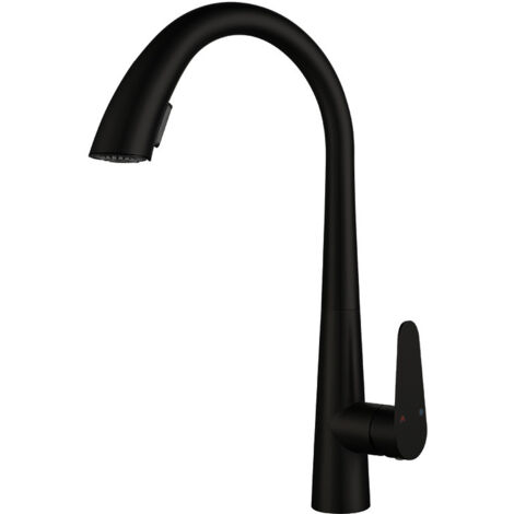 Grifo de cocina extraíble en acero inoxidable 304, rotación de 360°, color negro