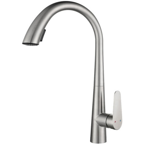 Grifo de cocina extraíble en acero inoxidable 304, rotación de 360°, color plata