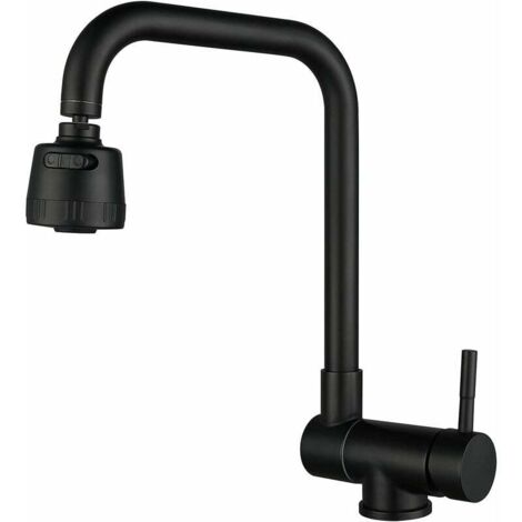 Grifo de cocina extraíble SJQKA, para debajo de la ventana con 2 chorros, grifo giratorio de 360° de acero inoxidable 304 (negro)