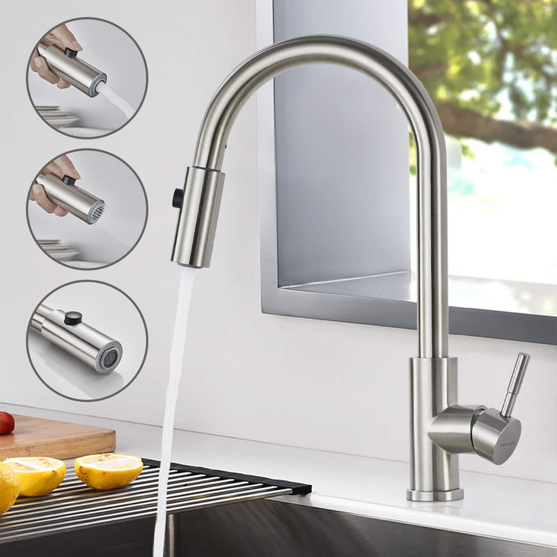 

Grifo de Cocina Extraible Mezclador de Fregadero con Caño 360° Giratorio de 2 Funciones para Grifería Grifo de Lavabo Monomando Acero Inoxidable para