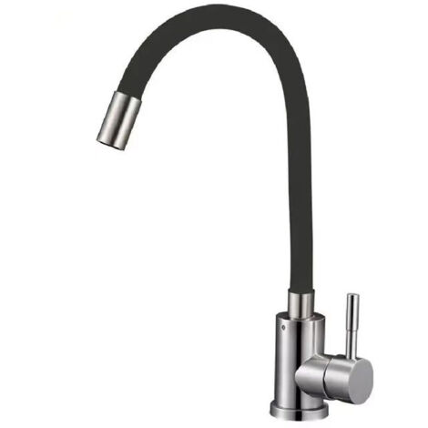 Grifo de cocina flexible de color negro, con caño giratorio de 360°.