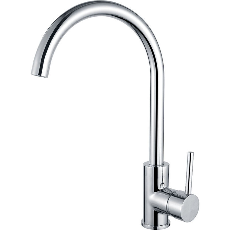 

Grifo monomando de caño alto modelo CRE para fregadero de cocina. Está fabricado en latón con acabados en cromo brillo. La altura total es de 36,5