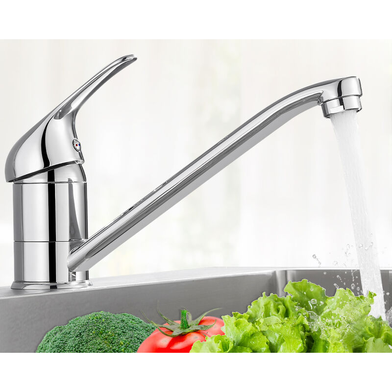 

Grifo de Cocina Fregadero Monomando y Caño Giratorio Mezclador Agua Fría y Caliente para Baño, Latón Cromado