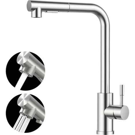 Grifo de cocina giratorio de 360° con cabezal rociador extraíble y 2 modos de rociado grifo de lavabo con cabezal rociador extraíble, válvula cerámica y tuberías de suministro de agua fría y caliente.