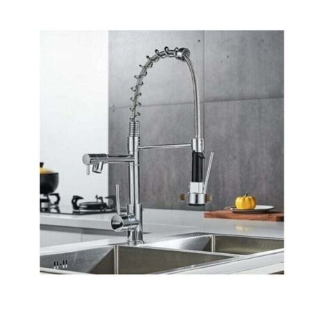 Grifo de cocina giratorio de 360°, grifo de cocina de latón cromado, grifo mezclador de cocina de doble rociado con chorro flexible plateado
