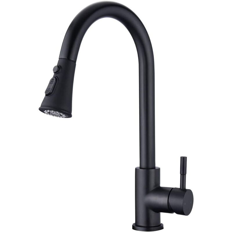 

Grifo de cocina - grifo de fregadero de arco alto con chorro extraíble giratorio de 360 ​​°, grifo de cocina de 3 tipos de chorro (negro)