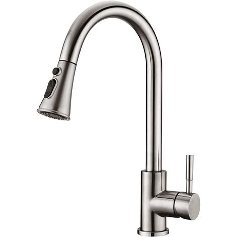 Grifo de cocina - Grifo mezclador de cocina giratorio de 360° con rociador extraíble, 3 modos de rociado Grifo de fregadero de acero inoxidable (níquel cepillado)