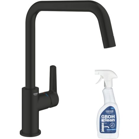 Grifo de cocina GROHE Start caño alto negro mate + limpiador GrohClean