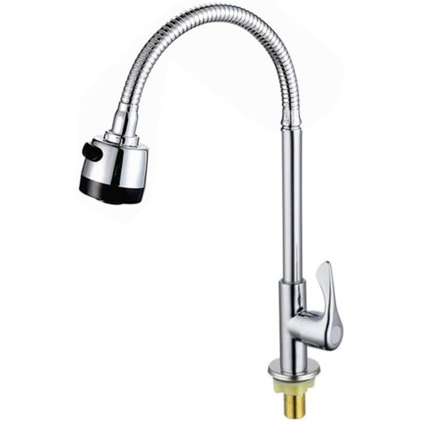 Grifo de cocina individual para fregadero de agua fría, giratorio 360°, con aireador giratorio, solo para agua fría, flexible y con rociador.
